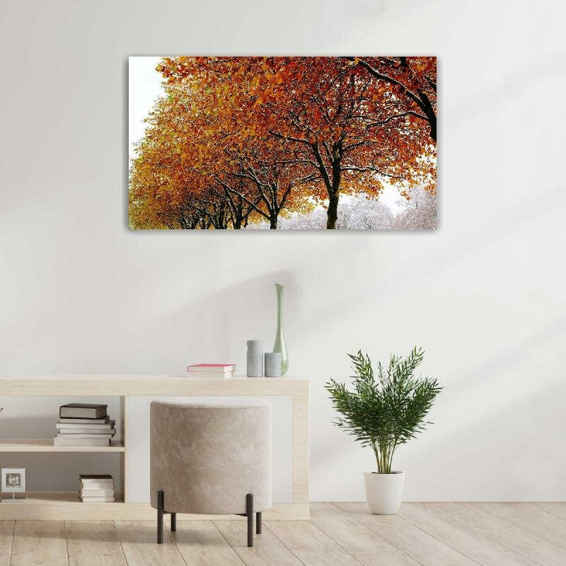 Картина на холсте 60x110 LinxOne "Зима Природа Деревья Листва Осень" интерьерная для дома / на стену / на кухню / с подрамником