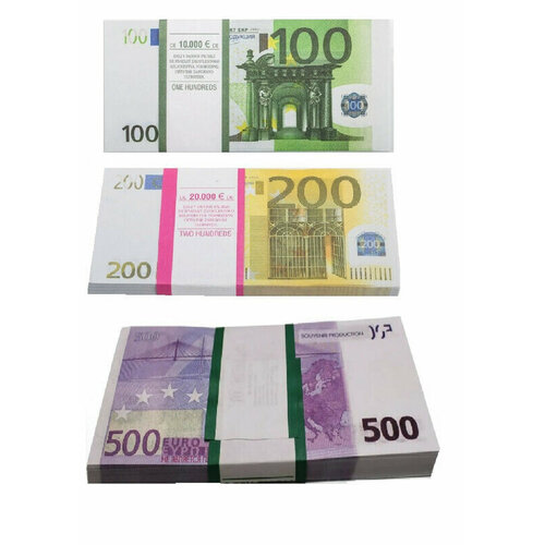 Набор сувенирных денег из банка приколов номиналом (100, 200 и 500 евро)