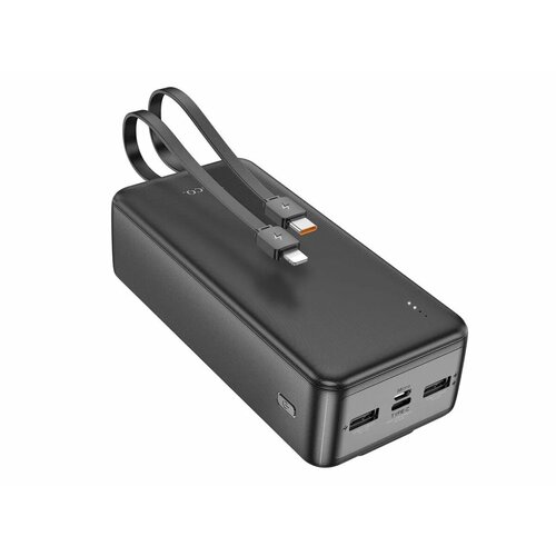 Внешний аккумулятор HOCO J118B with Built-In Cables, 30000mAh, Кабель Lightning + Type-C, Черный сзу 2usb original g12 5v 2 5a 2a кабель type c 1м