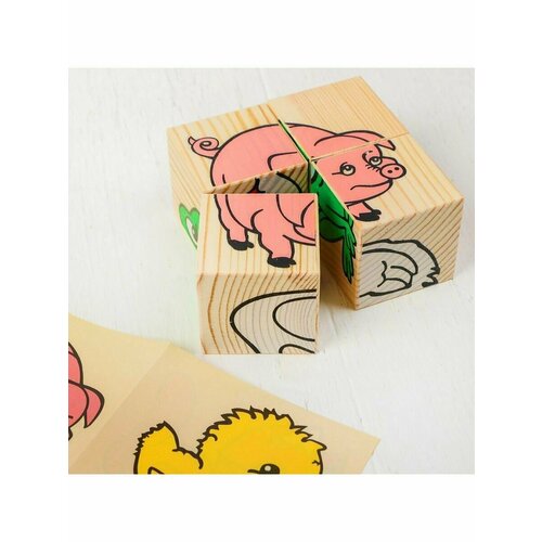 Деревянные кубики Животные 4 элемента, Томик кубики с картинками деревянные томик транспорт 9 шт
