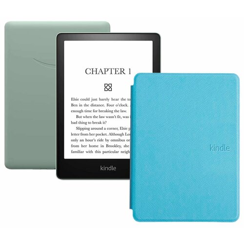 Электронная книга Amazon Kindle PaperWhite 2021 16Gb Ad-Supported Agave Green с обложкой ReaderONE PaperWhite 2021 Light Blue