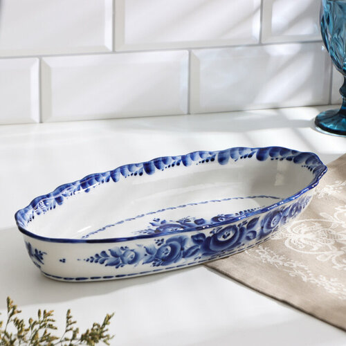Блюдо Лоток глубокий 36х17х6 см гжель 5584₽