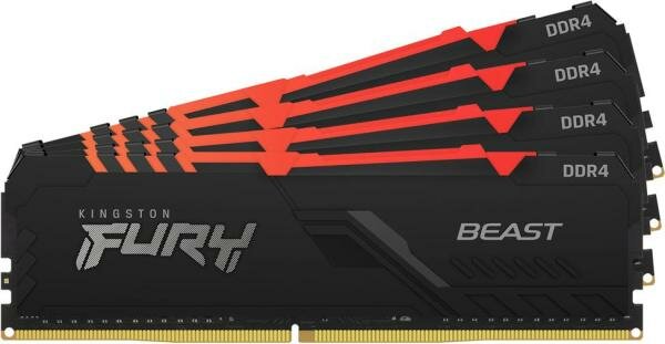 Оперативная память для компьютера 32Gb (4x8Gb) PC4-21300 2666MHz DDR4 DIMM CL16 Kingston Fury Beast RGB KF426C16BBAK4/32