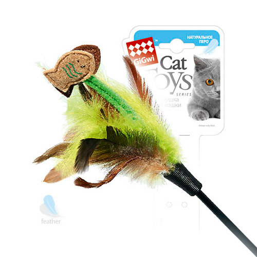 Дразнилка для кошек GiGwi Cat Toys на длинном стеке с рыбками (75017), черный/коричневый/желтый, 1шт.