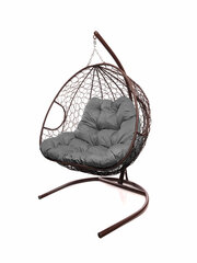 Подвесное кресло из ротанга "Для двоих" коричневое с серой подушкой M-GROUP