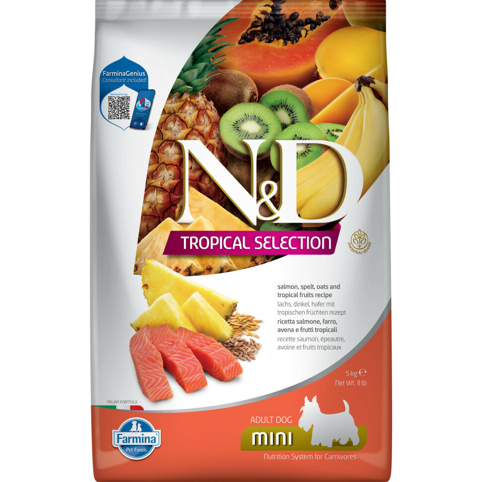 Farmina N&Dog Tropical Selection Salmon Adult Mini сухой корм для взрослых собак мелких пород, с лососем - 5 кг