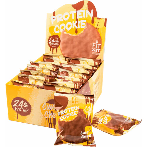 Fit Kit, Chocolate Protein Cookie, упаковка 24шт по 50г (сладкий сыр) fit kit chocolate protein cookie упаковка 24шт по 50г вишневый пирог