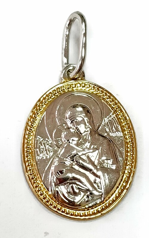 Славянский оберег, иконка Эстерелла Божья матерь, серебро, 925 проба, родирование, золочение, размер 2.5 см.