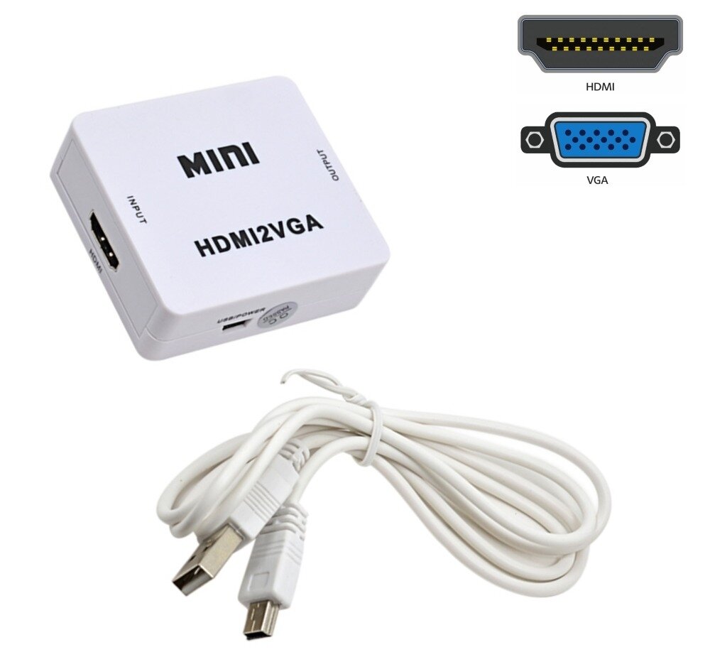 Конвертер-переходник из HDMI в VGA + 35 jack audio HDMI2VGA Белый