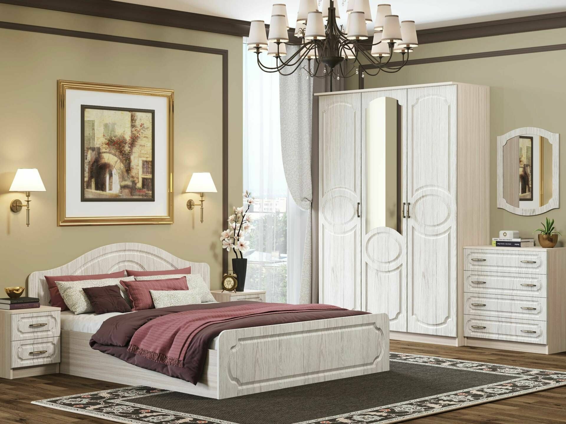 Комплект мебели для спальни Карина-7 (композиция 2) Скандинавский Дуб белый/Ясень светлый