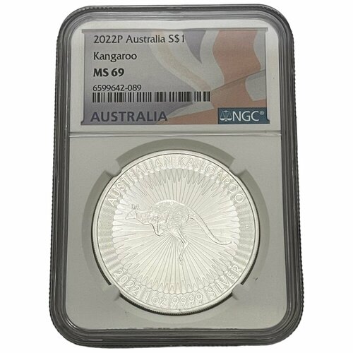 silver coin australian saltwater crocodile 1oz elizabeth ii australia souvenirs coins medal collectible coins Австралия 1 доллар 2022 г. (Австралийский кенгуру) в слабе NGC MS69