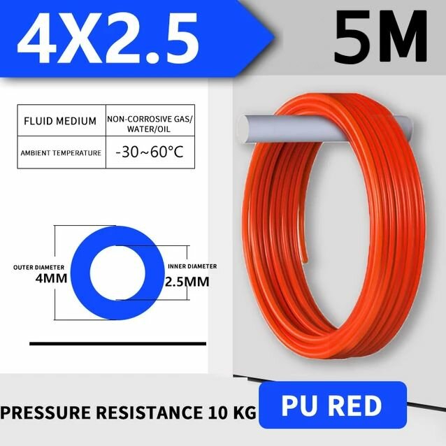 Трубка пневматическая полиуретановая 4 мм диаметр красная