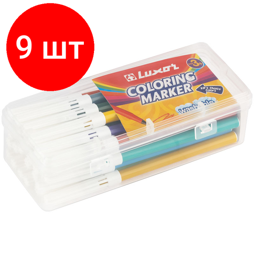 Комплект 9 шт, Фломастеры Luxor Coloring, 24цв, смываемые, пластиковый пенал jumbo copy coloring 3