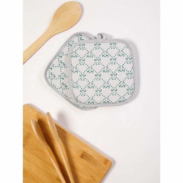 фото Набор прихваток бук Гуч 18х18см, 2шт, зелёная, стёганая, рогожка, 150г/м, 100% хлопок