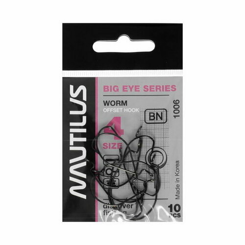 фото Крючок офсетный offset big eye series worm 1006, № 4, 10 шт. nautilus