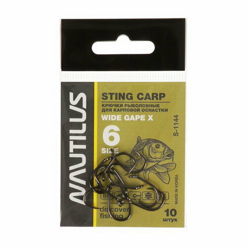 фото Крючок sting carp wide gape x s-1144, цвет bn, № 6, 10 шт. nautilus