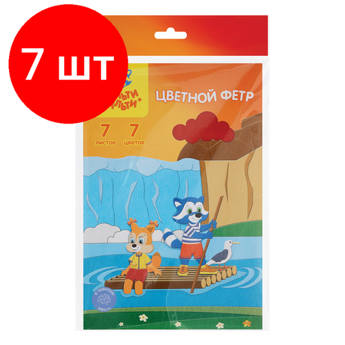 Комплект 7 шт, Фетр Мульти-Пульти Приключения Енота, А4, 7л, 7цв, 2мм набор карточек мульти пульти учимся читать рк 28358 12 6x8 7 см 36 шт