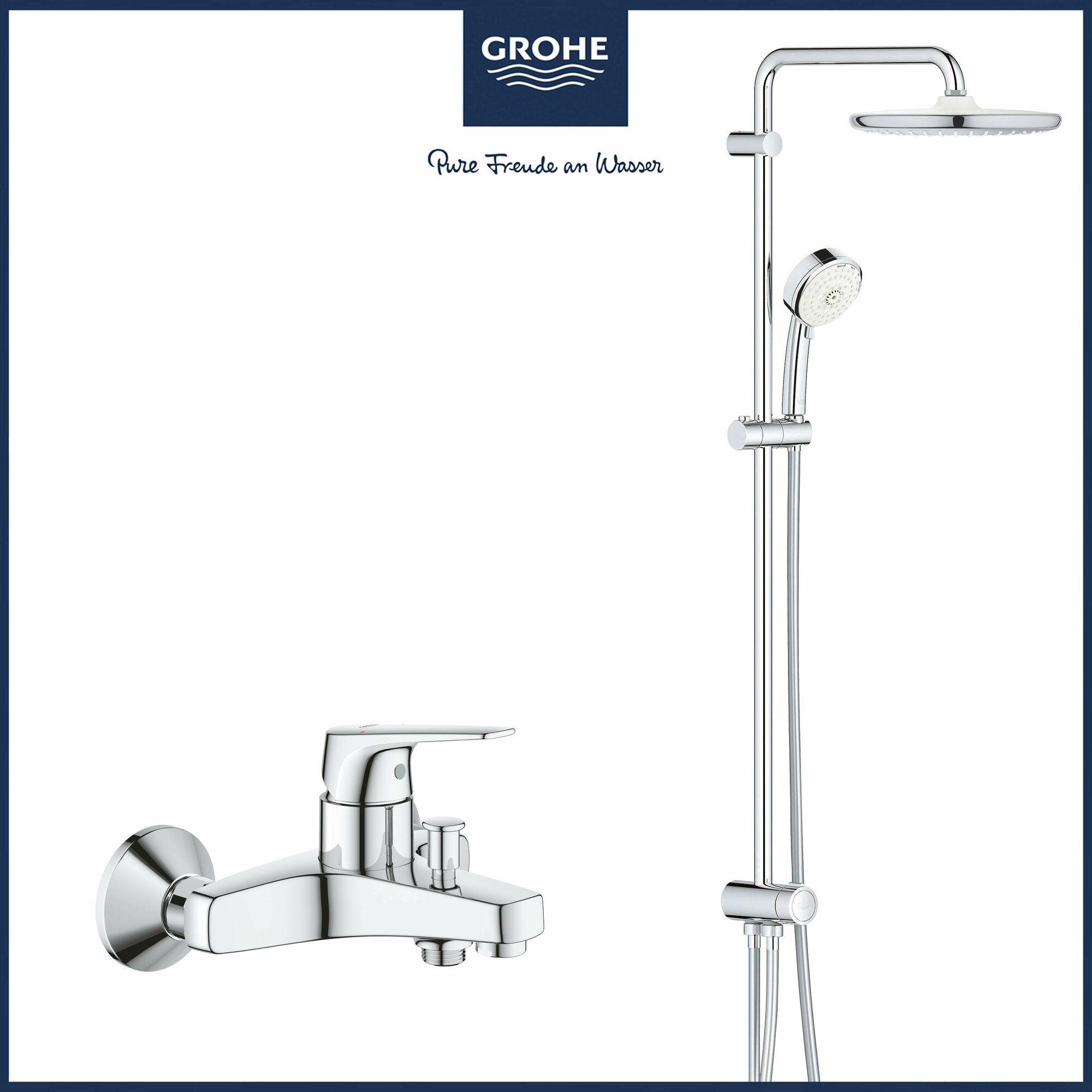 Душевая система с тропическим душем и смесителем для ванны Grohe BauFlow Tempesta New Cosmopolitan 90, хром