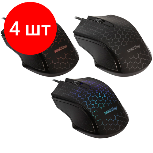 Комплект 4 шт Мышь Smartbuy ONE 334 USB с подсветкой черный 2btnRoll 188400₽