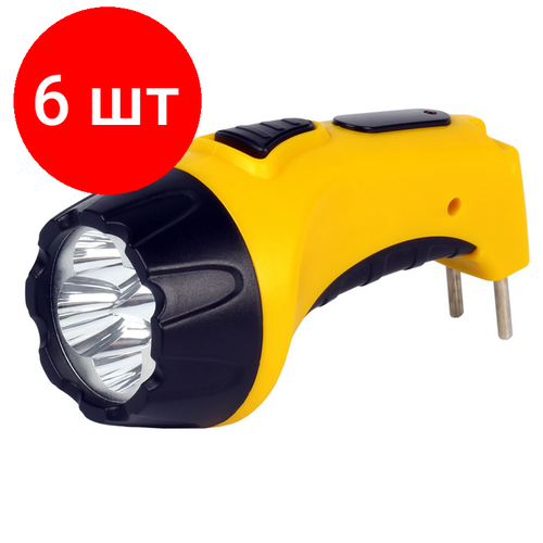 Комплект 6 шт, Фонарь Smartbuy SBF-84-Y, аккумуляторный, светодиодный, 4 LED, прямая зарядка от сети, желтый прожектор переносной smartbuy sbf 8 sp