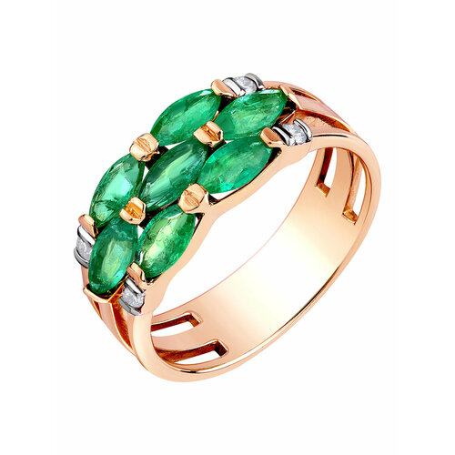 Кольцо АМБЕР, желтое, белое золото, 585 проба, изумруд, сапфир, бриллиант, размер 17.5, желтый