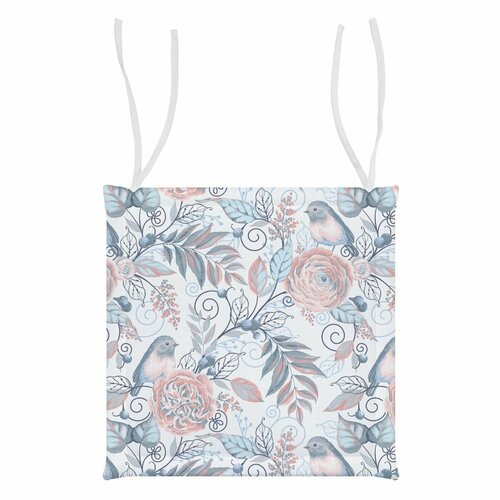 Подушка на стул С завязками 40Х40 рогожка птички СЕР н-текс