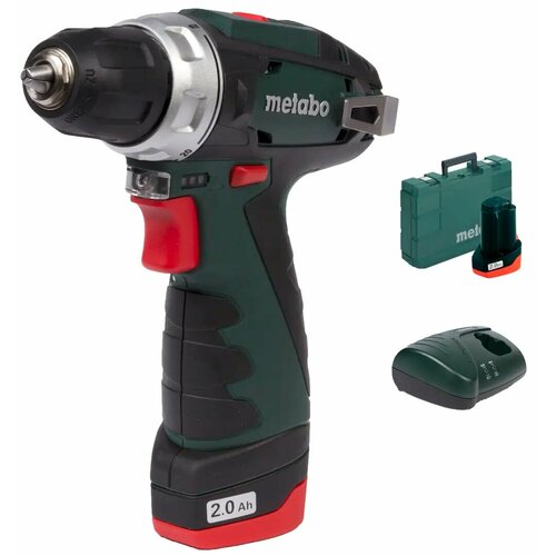 Дрель-шуруповерт аккумуляторная Metabo PowerMaxx BS, 600080950, 12 В Li-ion 2х2 Ач аккумуляторная батарея red energy re 12 14 ytx14 bs ytx16 bs yb16b a 12v 14 ач прямая