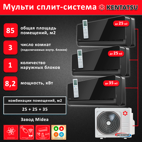 Kentatsu на 3 комнаты 9+9+12 инвертор