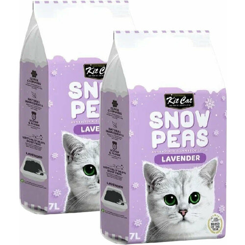 KIT CAT SNOW PEAS LAVENDER наполнитель комкующийся биоразлагаемый на основе горохового шрота для туалета кошек с ароматом лаванды (7 + 7 л)