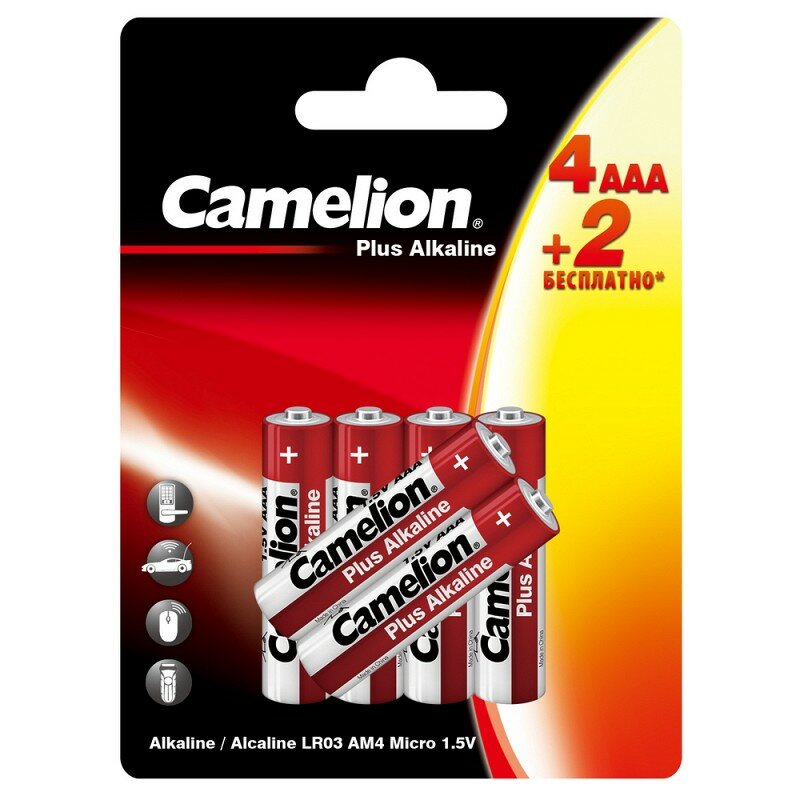 Camelion Plus Alkaline 4+2 LR03 (4+2LR03-BP, батарейка,1.5В) (упак. 6 шт.), цена за 1 упак.