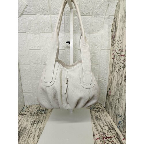 фото Сумка хобо , фактура зернистая, серый elena leather bag