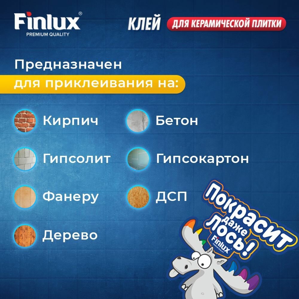 Плиточный клей для плитки керамической Finlux Святозар-18 быстрой фиксации, 7 кг