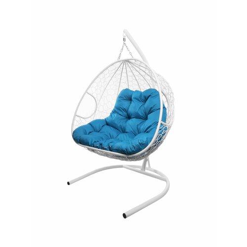 Подвесное кресло из ротанга Для двоих белое с голубой подушкой M-GROUP подвесное кресло из ротанга для двоих коричневое с голубой подушкой m group