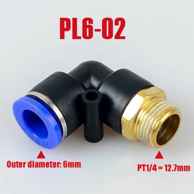 фото Комбинированный пластиковый соединитель, пневмофитинг цанговый PL 6мм, 1/4"