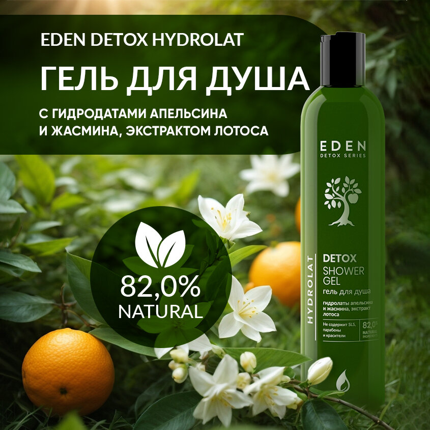 фото Гель для душа питательный, тонизирующий EDEN DETOX Red Wine с ягодным ароматам, с нотами жасмина и пачули 350 мл