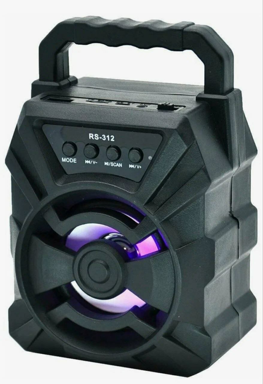 Портативная колонка MRM Speaker RS-312, с FM-радио и подсветкой динамика, черная, 600 мАч
