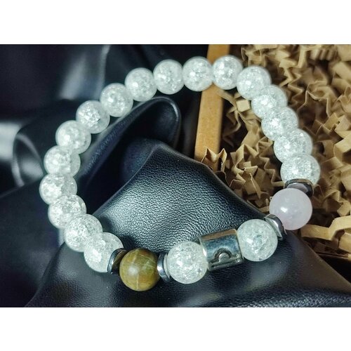 фото Браслет, кварц розовый, яшма, кварц, белый hrustalek