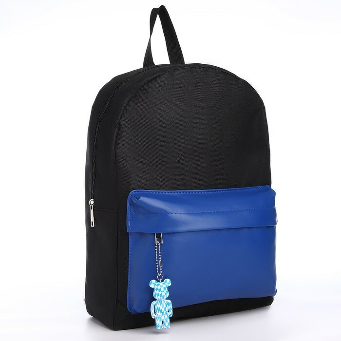 Рюкзак текстильный с карманом кожзам, 38х29х11 см, черный, синий 9760663