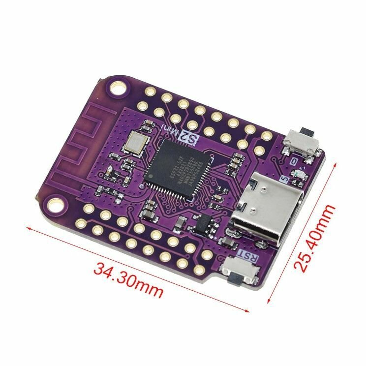 Контроллер WeMos S2 Mini V1.0 на базе ESP32-S2FN4R2, разъём Type-C