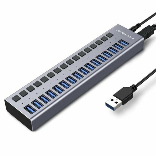USB 30 Hub 16 port ACASIS AC-HS716 Al LED отдельные выкл блок питания 12V 75A 19609₽