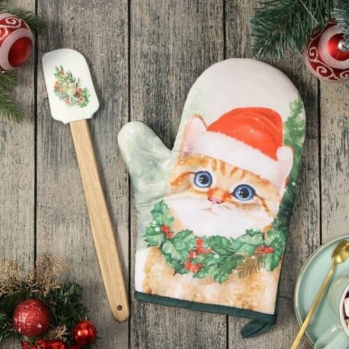 Коплект подарочный новогодний Варежка-прихватка Кухонная лопатка Полиэстер 1521₽