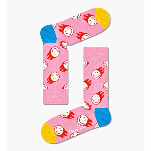 Носки Happy Socks Унисекс носки Happy socks collaboration Distorted Smiley Sock SMY01, размер 36-40, розовый, мультиколор