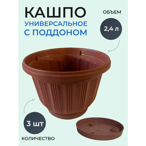 Благодатный мир Кашпо №19 2,4 л терракот + Блюдце для кашпо №19 терракот, 3 шт