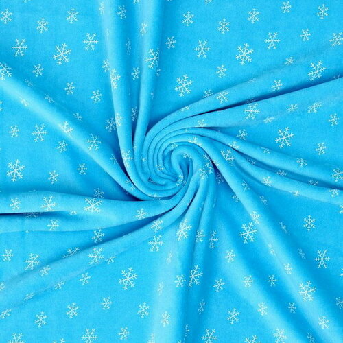 Лоскут Велюр на голубом фоне, белые снежинки, 100 x 180 см