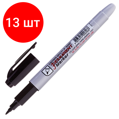 Комплект 13 шт, Маркер перманентный (нестираемый) CROWN Multi Marker Super Slim, черный, тонкий, 1 мм, P-505F