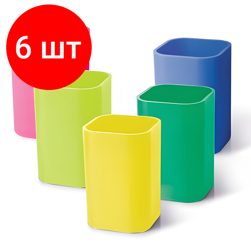 Комплект 6 шт, Подставка-органайзер (стакан для ручек), 5 цветов ассорти, 220533