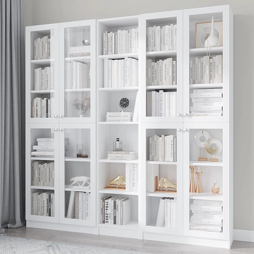 Шкаф книжный Билли 30, 200х30х202 см, Белый ЛДСП/рамка МДФ/стекло ...
