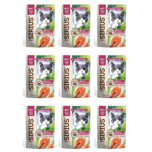 Sirius Пауч для кошек Premium Лосось с овощами, 85 г, 9 шт