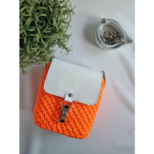 фото Сумка кросс-боди , фактура вязаная, оранжевый нет бренда