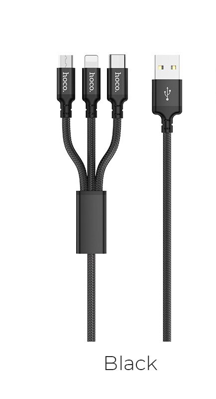 Кабель Hoco X14 3 в 1 Micro USB / Lightning / Type-C, черный — фото 7